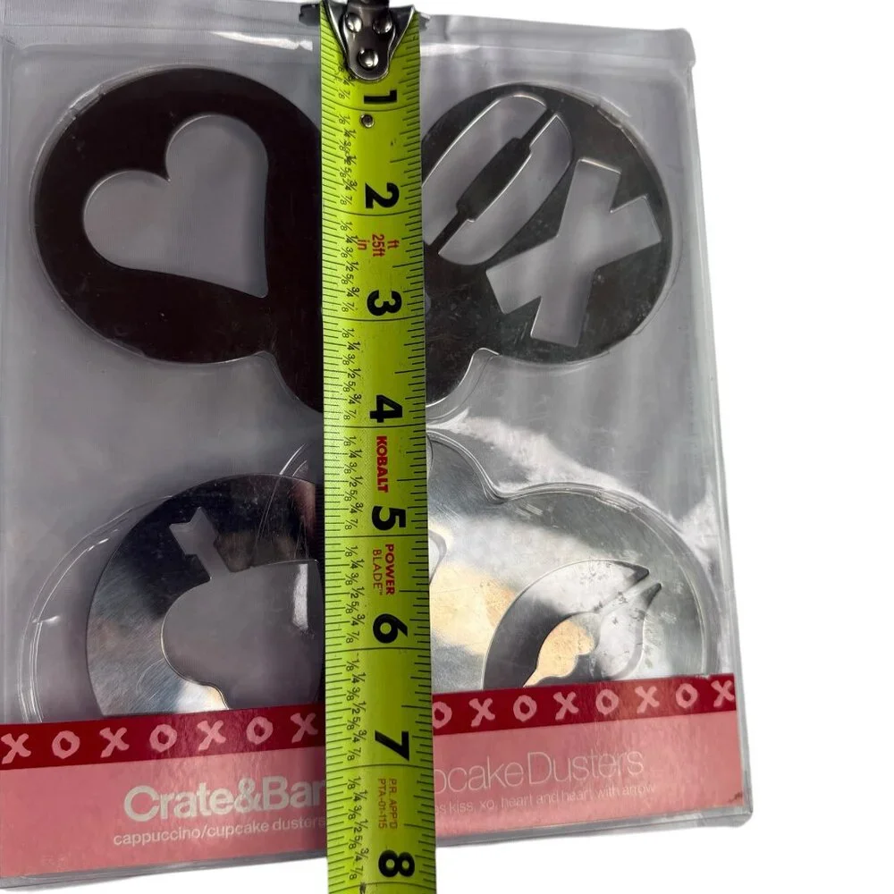 Crate & Barrel Cupcake Cake Stencil Steel Hearts Valentine Dusting Sugar Lips XO